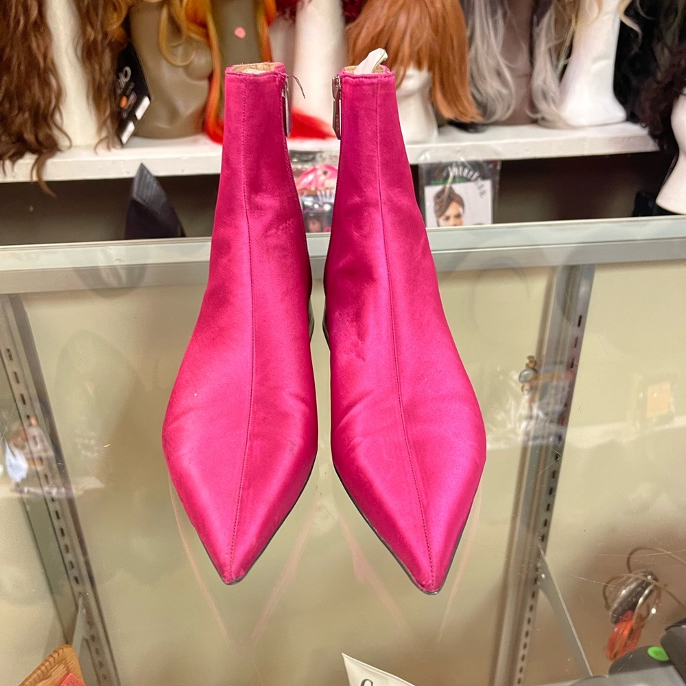 Zara Fuchsia Satin Ankle Booties - Picture 3 of 6